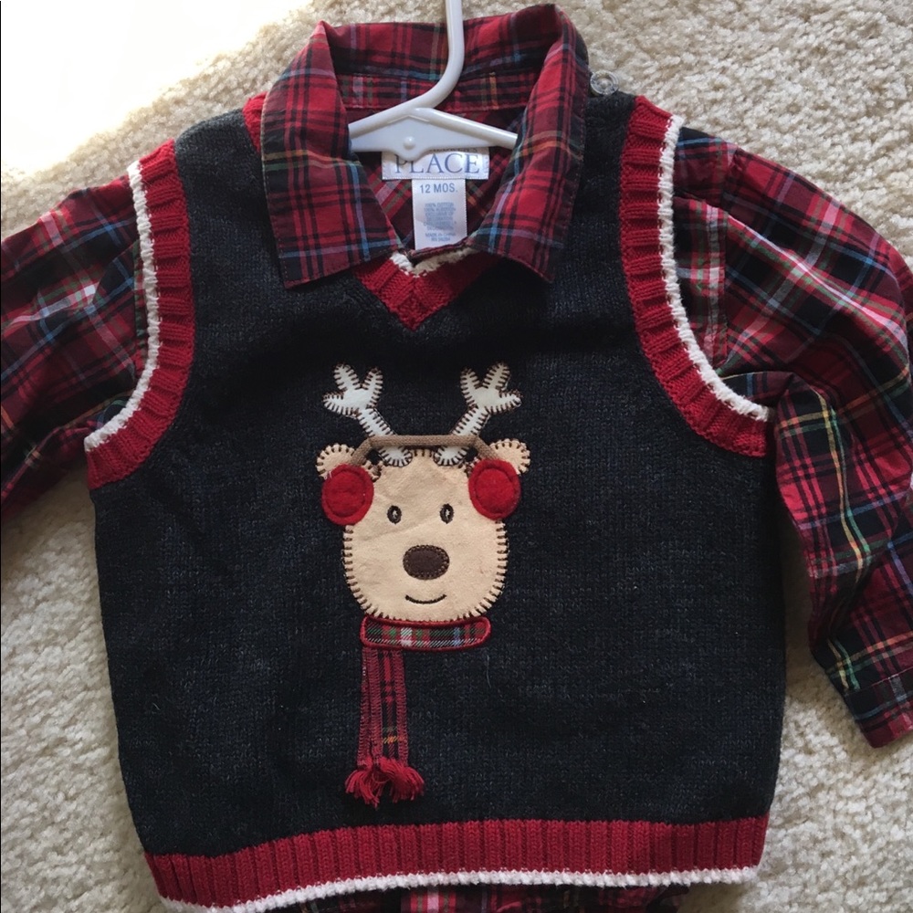 Children’s Place holiday plaid shirt and vest